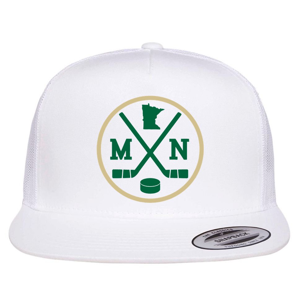 Retro Minnesota Hockey Emblem Vintage Mn Gift Flat Bill Trucker Hat