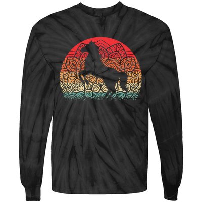 Retro Mandala Horse Lover Horseback Riding Western Cowboy Tie-Dye Long Sleeve Shirt