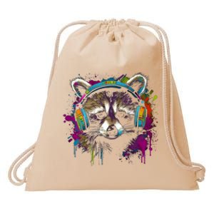 Raccoon Music Headphones Colourful Animal Motif Art Raccoon Drawstring Bag