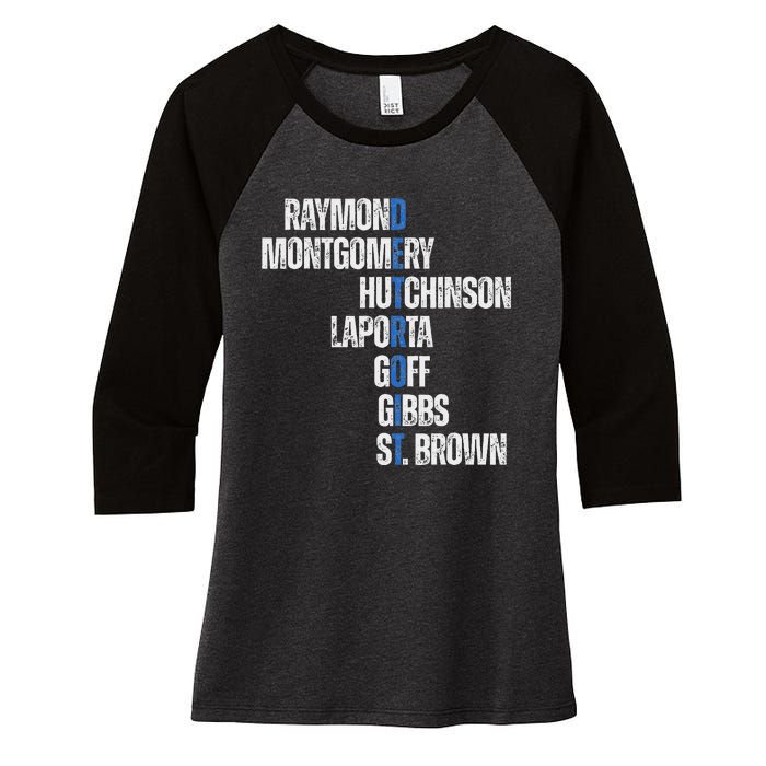 Raymond Montgomery Hutchinson Laporta Gibbs St Brown Women's Tri-Blend 3/4-Sleeve Raglan Shirt