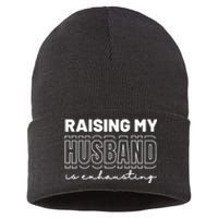 Raising My Husband Is Exhausting Funny Wifey Wife Sustainable Knit Beanie