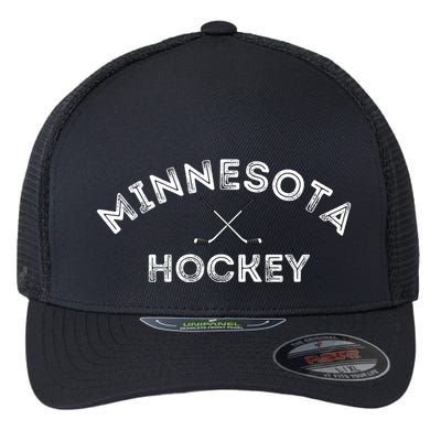 Retro Minnesota Hockey With Hockey Sticks Flexfit Unipanel Trucker Cap