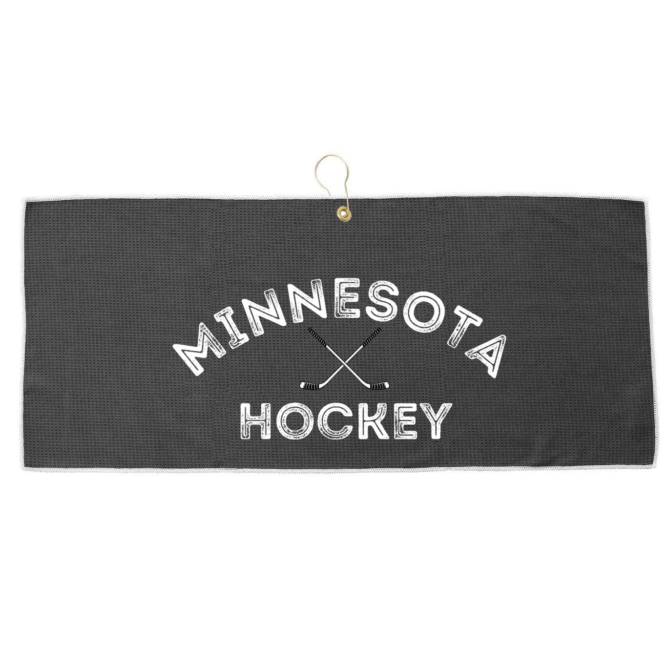 Retro Minnesota Hockey With Hockey Sticks Large Microfiber Waffle Golf Towel