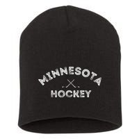 Retro Minnesota Hockey With Hockey Sticks Short Acrylic Beanie