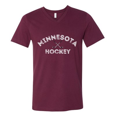 Retro Minnesota Hockey With Hockey Sticks V-Neck T-Shirt
