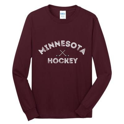 Retro Minnesota Hockey With Hockey Sticks Tall Long Sleeve T-Shirt