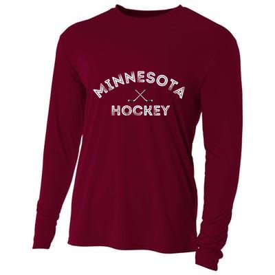 Retro Minnesota Hockey With Hockey Sticks Cooling Performance Long Sleeve Crew