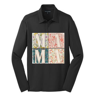 Retro Mama Happy Mother Day Family Matching Silk Touch Performance Long Sleeve Polo