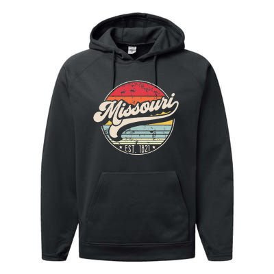 Retro Missouri Home State Mo Cool 70s Style Sunset Performance Fleece Hoodie