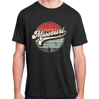 Retro Missouri Home State Mo Cool 70s Style Sunset Adult ChromaSoft Performance T-Shirt