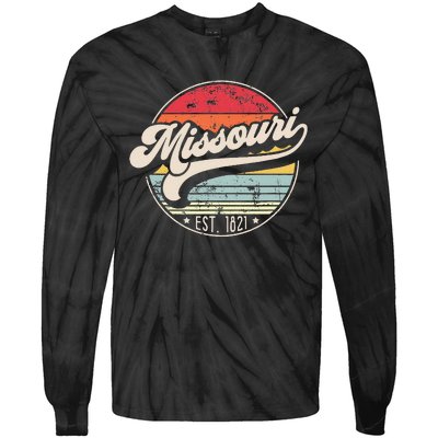 Retro Missouri Home State Mo Cool 70s Style Sunset Tie-Dye Long Sleeve Shirt