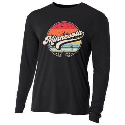 Retro Minnesota Home State Mn Cool 70s Style Sunset Cooling Performance Long Sleeve Crew