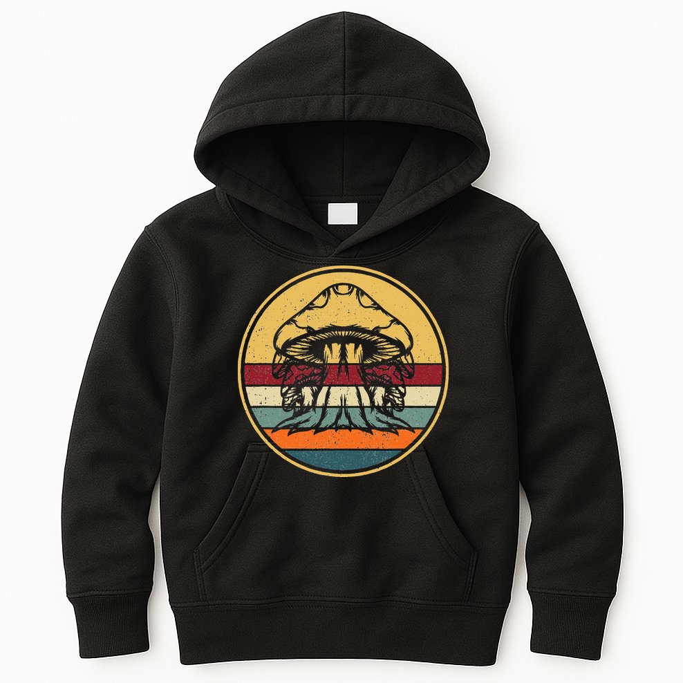 Retro Mushroom Hunter Fungi Foraging Vintage Mycologist Kids Hoodie