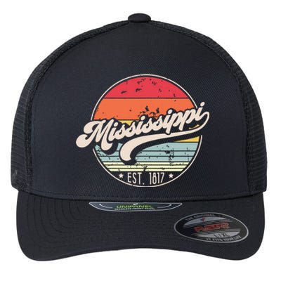 Retro Mississippi Home State Ms Cool 70s Style Sunset Flexfit Unipanel Trucker Cap