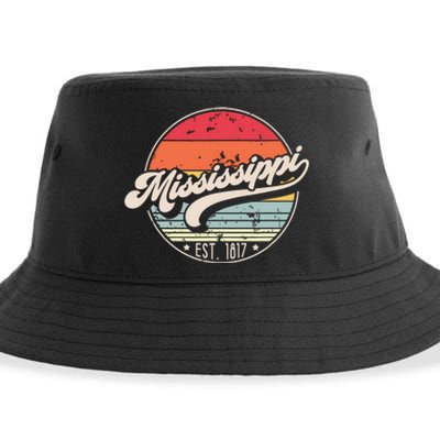 Retro Mississippi Home State Ms Cool 70s Style Sunset Sustainable Bucket Hat