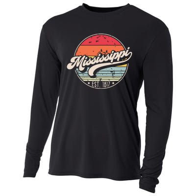 Retro Mississippi Home State Ms Cool 70s Style Sunset Cooling Performance Long Sleeve Crew