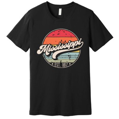 Retro Mississippi Home State Ms Cool 70s Style Sunset Premium T-Shirt