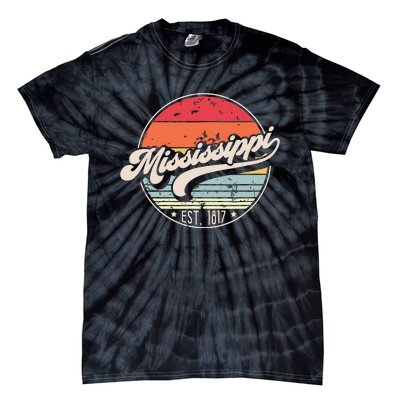 Retro Mississippi Home State Ms Cool 70s Style Sunset Tie-Dye T-Shirt