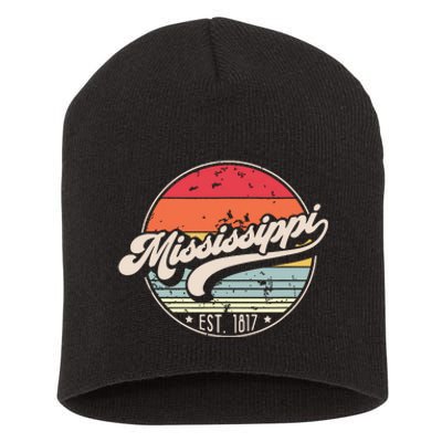 Retro Mississippi Home State Ms Cool 70s Style Sunset Short Acrylic Beanie