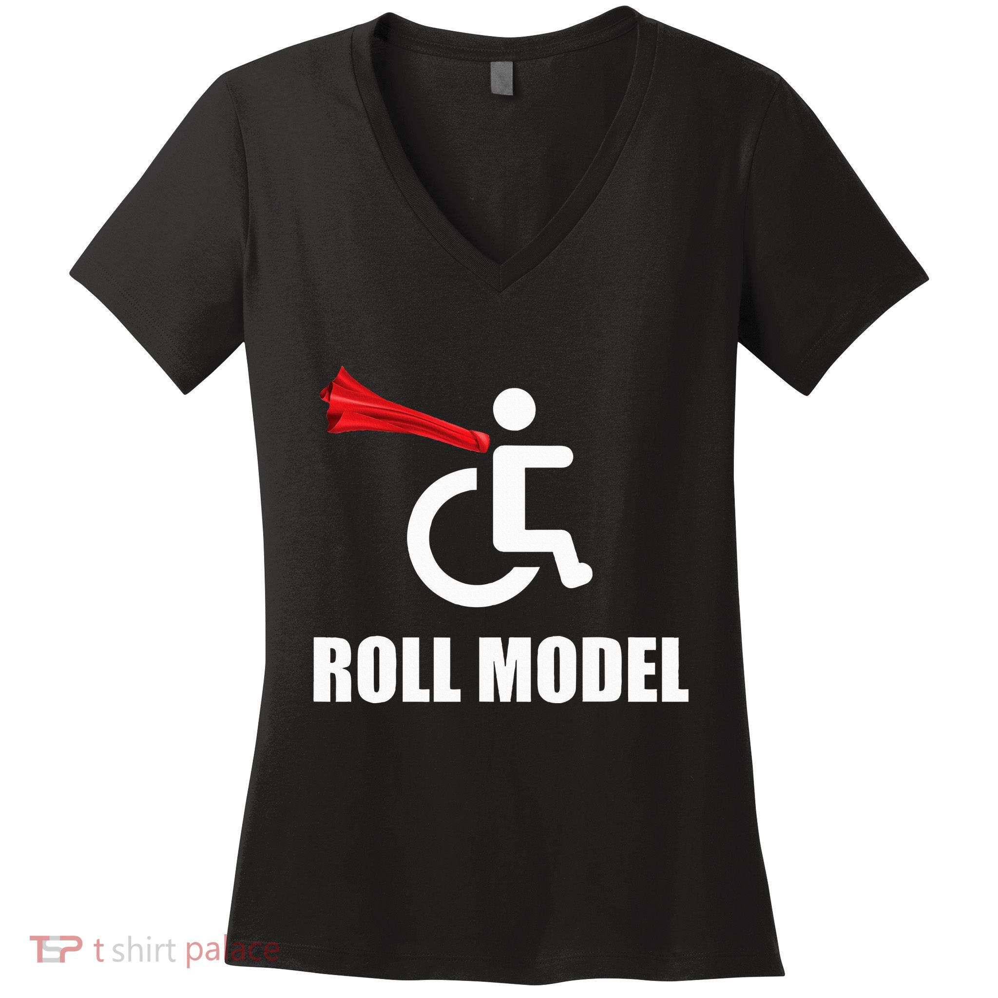 Roll Model Hero Cape Funny Wheelchair Pun Gift Women's V-Neck T-Shirt