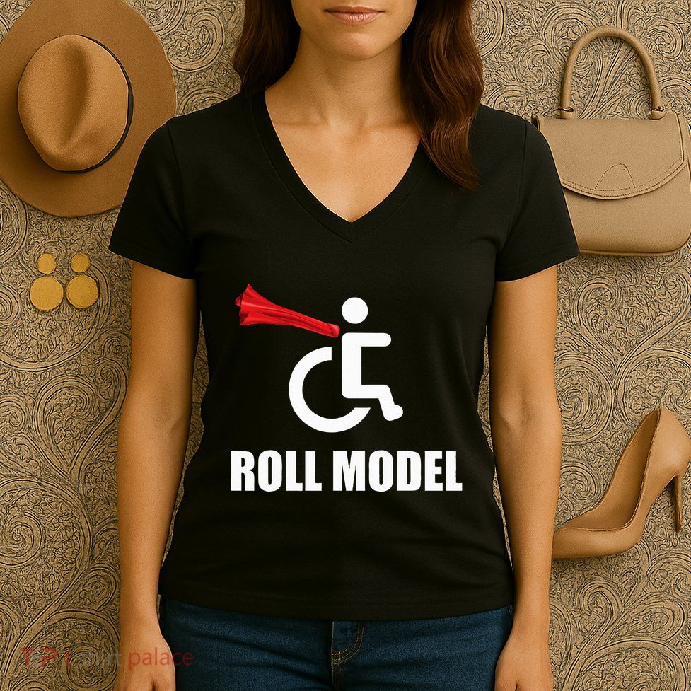 Roll Model Hero Cape Funny Wheelchair Pun Gift Women's V-Neck T-Shirt