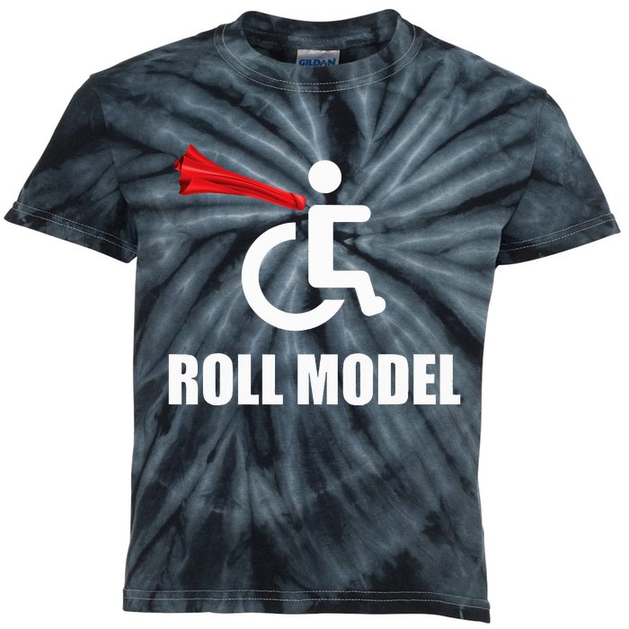 Roll Model Hero Cape Funny Wheelchair Pun Gift Kids Tie-Dye T-Shirt