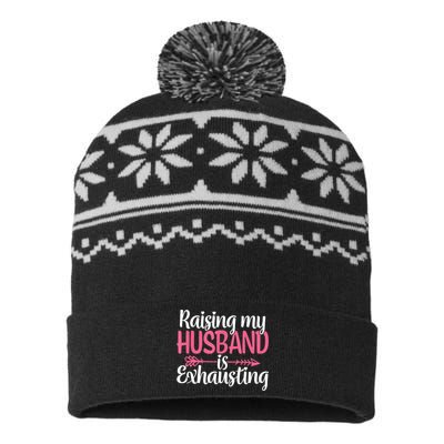 Raising My Husband Is Exhausting Joke Wife Funny Saying USA-Made Snowflake Beanie