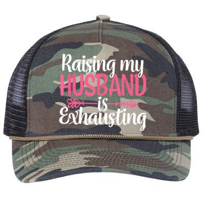 Raising My Husband Is Exhausting Joke Wife Funny Saying Retro Rope Trucker Hat Cap