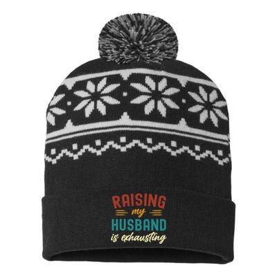 Raising My Husband Is Exhausting Vintage Wife Funny Saying USA-Made Snowflake Beanie