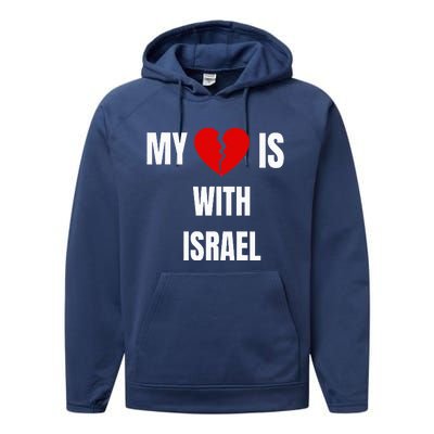 retro My Heart is With Israel I Stand With Israel Performance Fleece Hoodie