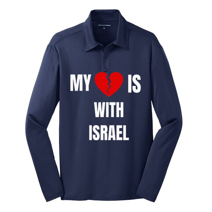 retro My Heart is With Israel I Stand With Israel Silk Touch Performance Long Sleeve Polo