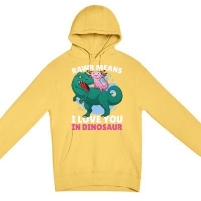 Rawr Means I Love You In Dinosaur With Axolotl With Dinosaur Gift Premium Pullover Hoodie