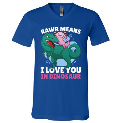 Rawr Means I Love You In Dinosaur With Axolotl With Dinosaur Gift V-Neck T-Shirt