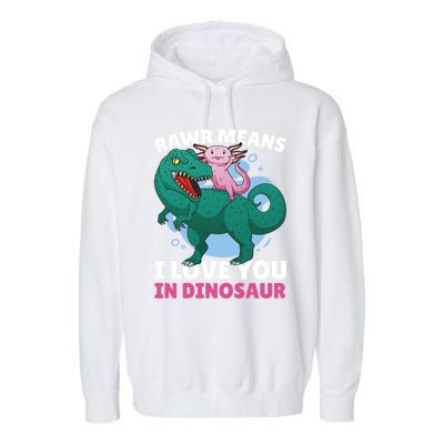 Rawr Means I Love You In Dinosaur With Axolotl With Dinosaur Gift Garment-Dyed Fleece Hoodie