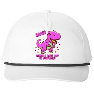 Rawr Means I Love You In Dinosaur With Big Pink Dinosaur Gift Snapback Five-Panel Rope Hat