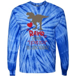 Rawr Means Icute Giftlove You In Dinosaur Valentines Day 2022 Gift Tie-Dye Long Sleeve Shirt