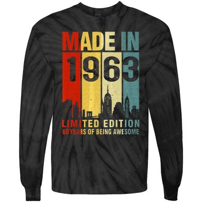 Retro Made In 1963 Limited Edition 60 Years Of Being Awesome Tie-Dye Long Sleeve Shirt