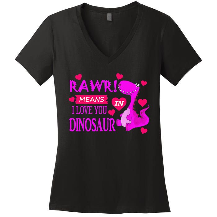 Rawr Means I Love You In Dinosaur Funny Couple Women's V-Neck T-Shirt