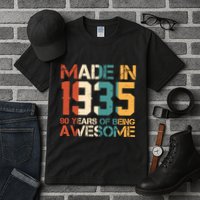 Retro Made In 1935 90 Years Of Being Awesome Birthday Tall T-Shirt