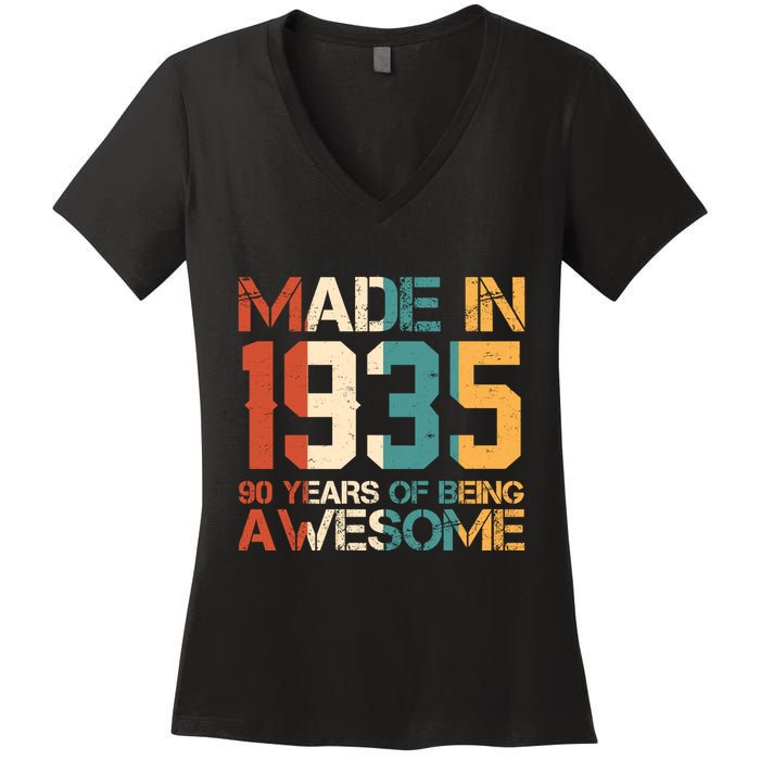 Retro Made In 1935 90 Years Of Being Awesome Birthday Women's V-Neck T-Shirt