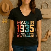 Retro Made In 1935 90 Years Of Being Awesome Birthday Women's V-Neck T-Shirt