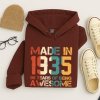 Retro Made In 1935 90 Years Of Being Awesome Birthday Hoodie