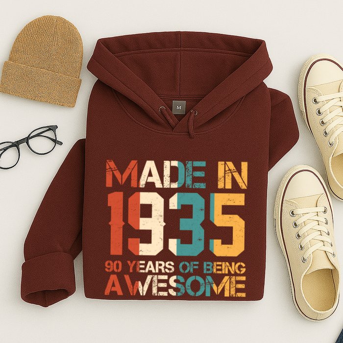 Retro Made In 1935 90 Years Of Being Awesome Birthday Hoodie