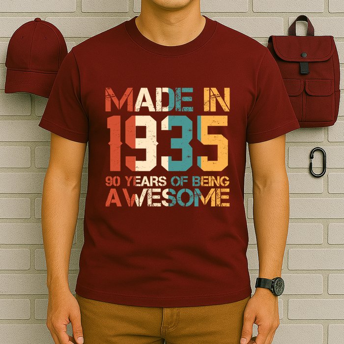 Retro Made In 1935 90 Years Of Being Awesome Birthday T-Shirt