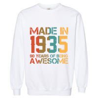 Retro Made In 1935 90 Years Of Being Awesome Birthday Garment-Dyed Sweatshirt