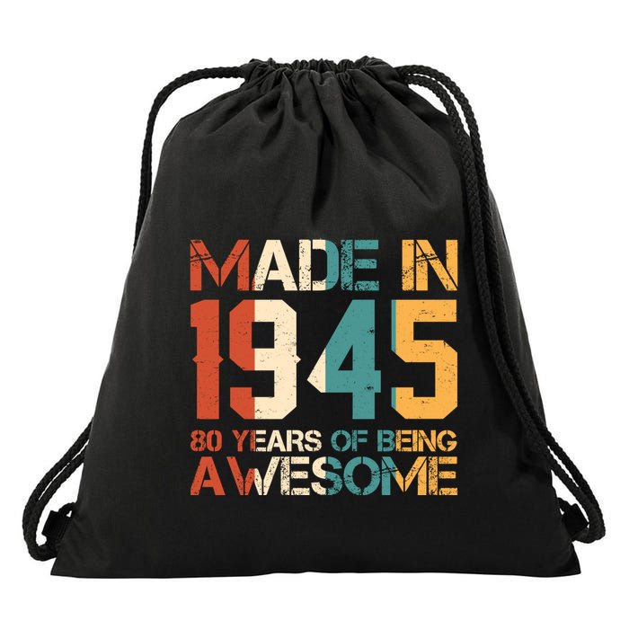 Retro Made In 1945 80 Years Of Being Awesome Birthday Drawstring Bag