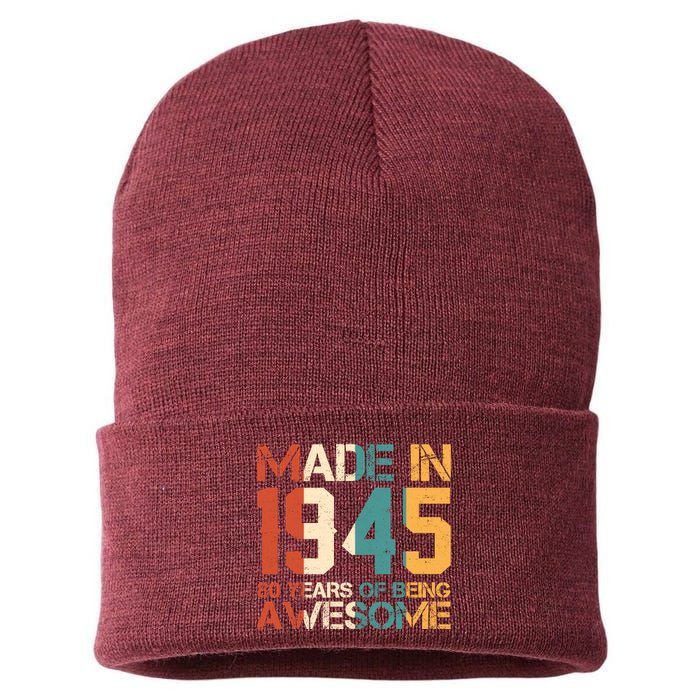 Retro Made In 1945 80 Years Of Being Awesome Birthday Sustainable Knit Beanie