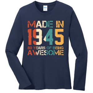 Retro Made In 1945 80 Years Of Being Awesome Birthday Ladies Long Sleeve Shirt