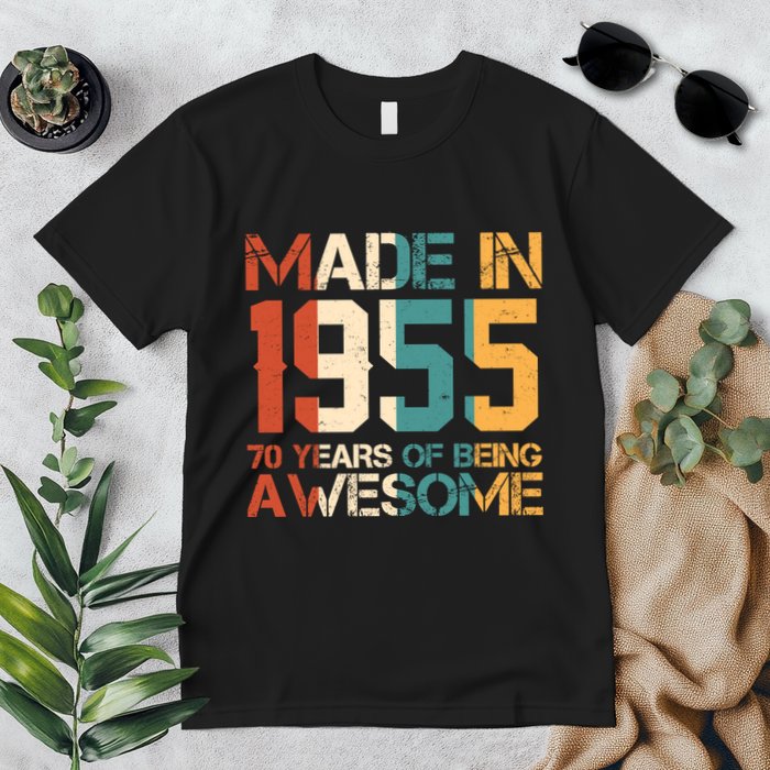 Retro Made In 1955 70 Years Of Being Awesome Birthday Premium T-Shirt