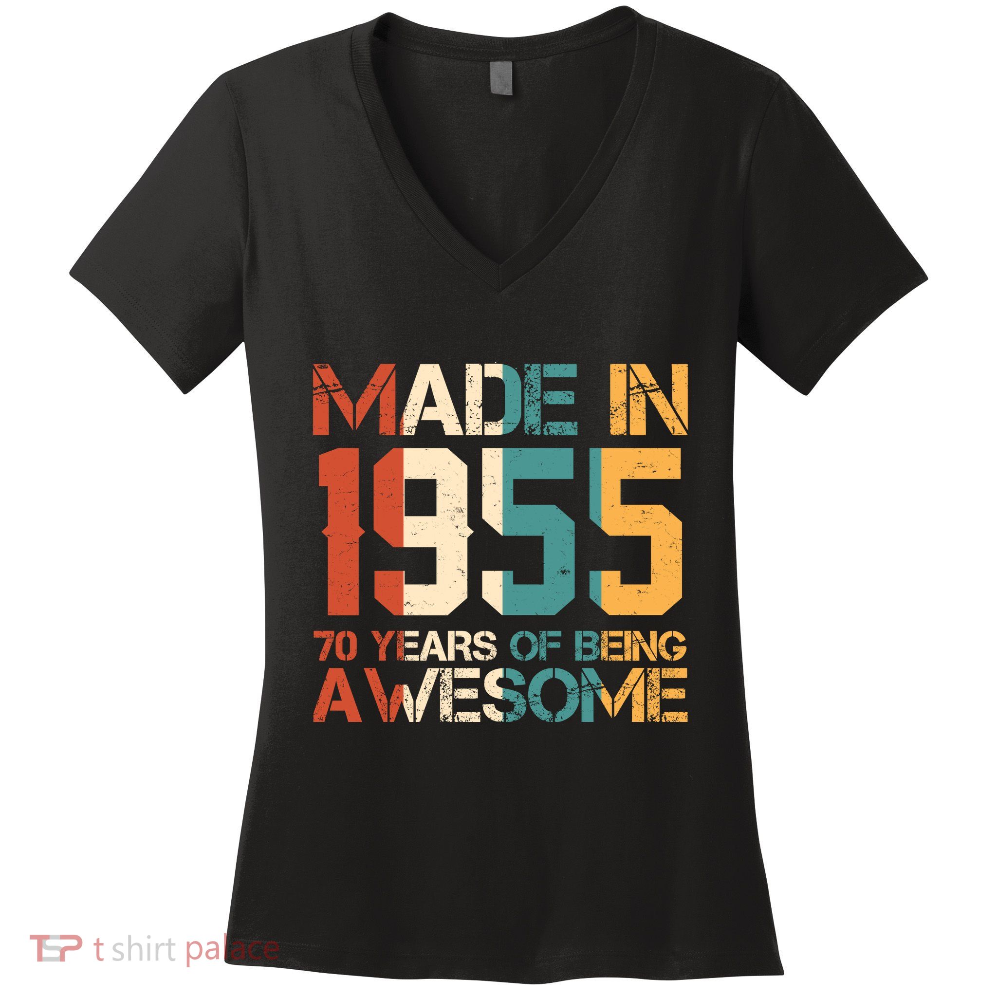 Retro Made In 1955 70 Years Of Being Awesome Birthday Women's V-Neck T-Shirt